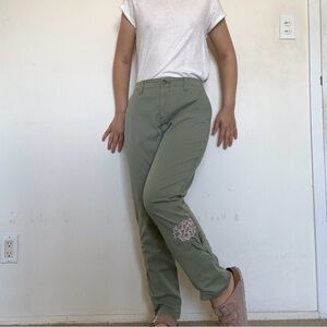 Green Gap Pants With Embroidery